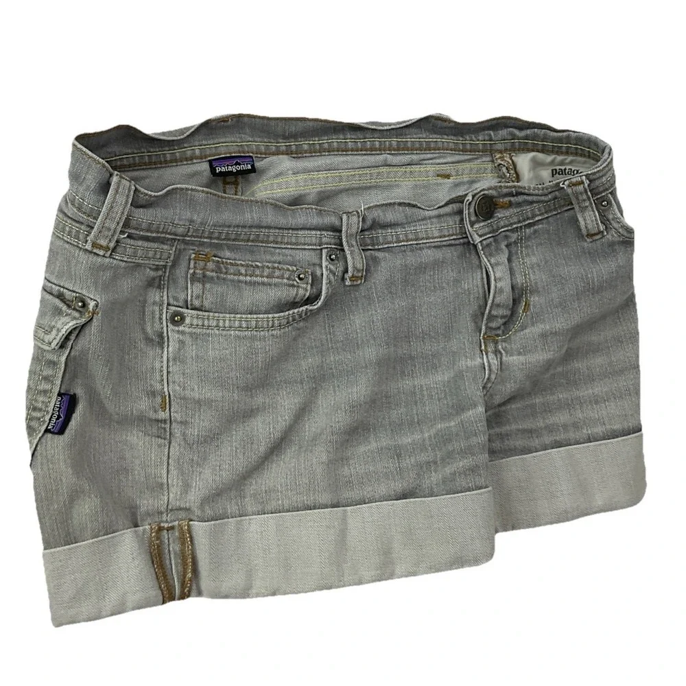 Patagonia Shorts Women Sz 27 Gray Denim Shortie Y2K Low Rise Stretch Cuffed